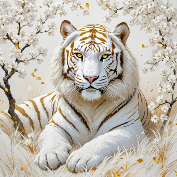 Diamond Painting Weißer Tiger mit Gold-Braunen Streifen